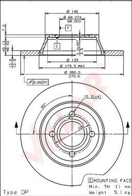 VILLAR 628.1707 Тормозной диск для AUDI 90 (Ауди 90) VILLAR 628.1707 Тормозной диск для AUDI 90 (Ауди 90)