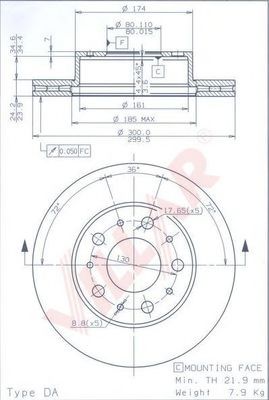 VILLAR 628.1913 Тормозной диск для FIAT DUCATO (Фиат Дукато) VILLAR 628.1913 Тормозной диск для FIAT DUCATO (Фиат Дукато)