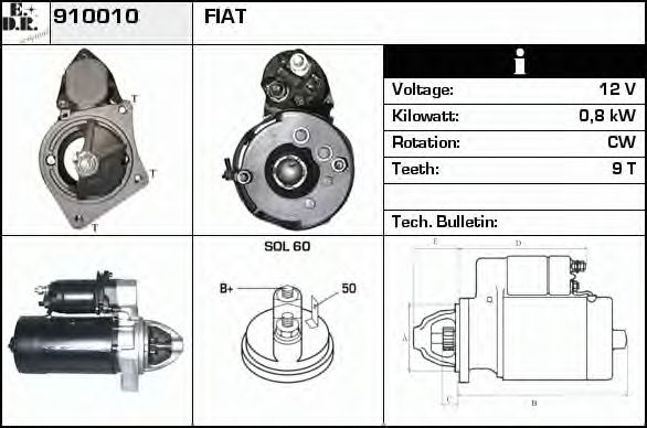 EDR 910010 Стартер для FIAT SUPERBRAVO (Фиат Супербраvо) EDR 910010 Стартер для FIAT SUPERBRAVO (Фиат Супербраvо)