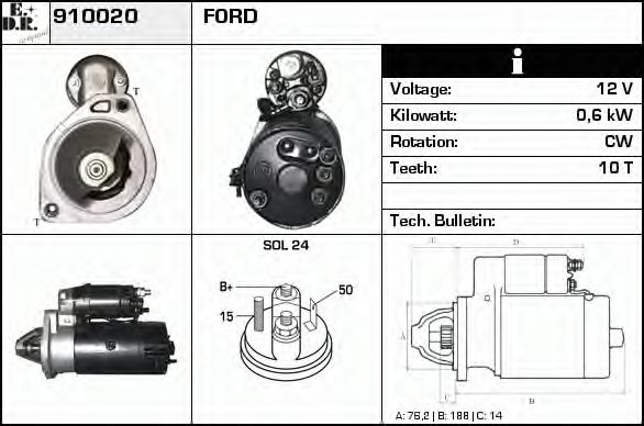 EDR 910020 Стартер для FORD FIESTA (Форд Фиэста) EDR 910020 Стартер для FORD FIESTA (Форд Фиэста)