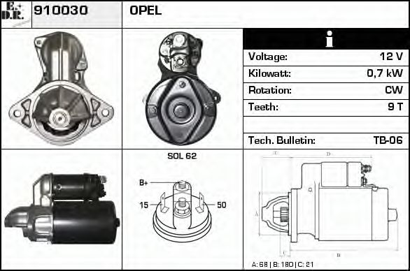 EDR 910030 Стартер для OPEL MANTA B CC (Опель Манта б cc) EDR 910030 Стартер для OPEL MANTA B CC (Опель Манта б cc)