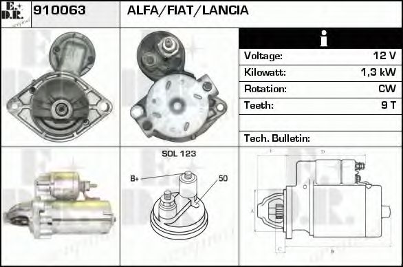 EDR 910063 Стартер для FIAT DOBLO (Фиат Добло) EDR 910063 Стартер для FIAT DOBLO (Фиат Добло)