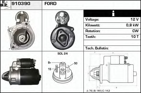 EDR 910390 Стартер для FORD FIESTA (Форд Фиэста) EDR 910390 Стартер для FORD FIESTA (Форд Фиэста)