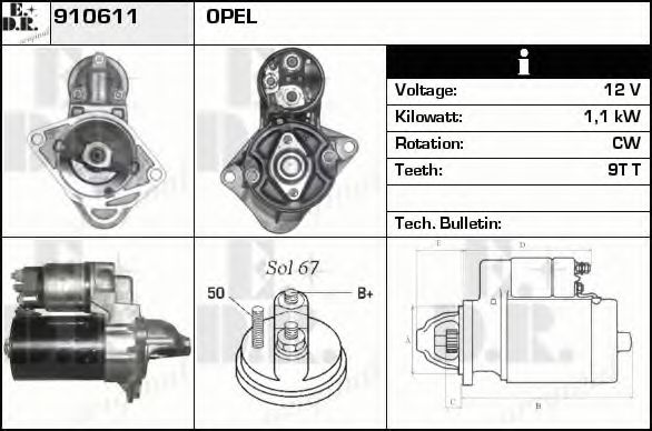 EDR 910611 Стартер для OPEL ASTRA J S ER (Опель Астра джи с эр) EDR 910611 Стартер для OPEL ASTRA J S ER (Опель Астра джи с эр)