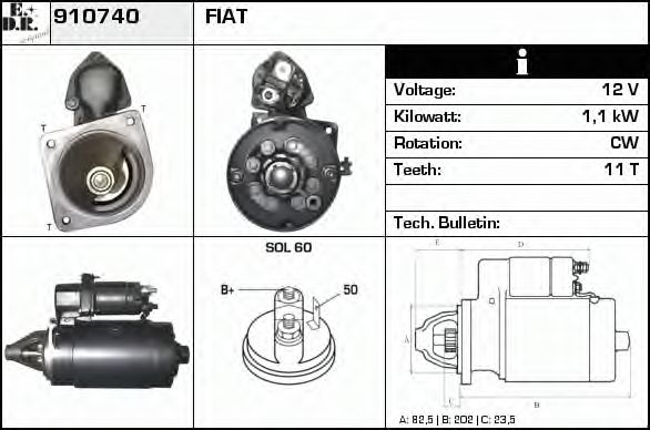 EDR 910740 Стартер для FIAT (Фиат) EDR 910740 Стартер для FIAT (Фиат)