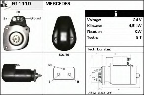 EDR 911410 Стартер для MERCEDES-BENZ MK (Мэрcэдэс-бэнз Мк) EDR 911410 Стартер для MERCEDES-BENZ MK (Мэрcэдэс-бэнз Мк)