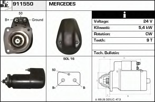EDR 911550 Стартер для MERCEDES-BENZ MK (Мэрcэдэс-бэнз Мк) EDR 911550 Стартер для MERCEDES-BENZ MK (Мэрcэдэс-бэнз Мк)