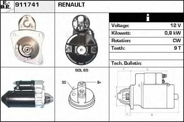 EDR 911741 Стартер для RENAULT ESTAFETTE (Рено Эстафэттэ) EDR 911741 Стартер для RENAULT ESTAFETTE (Рено Эстафэттэ)