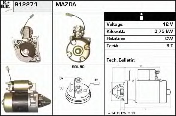 EDR 912271 Стартер для MAZDA GLC II (Мазда Глc 2) EDR 912271 Стартер для MAZDA GLC II (Мазда Глc 2)