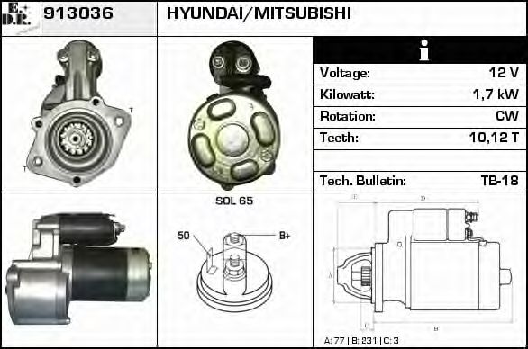 EDR 913036 Стартер для MITSUBISHI MONTERO (Митсубиши/митсубиси Монтэро) EDR 913036 Стартер для MITSUBISHI MONTERO (Митсубиши/митсубиси Монтэро)