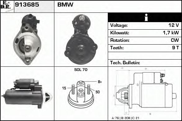 EDR 913685 Стартер для BMW 7 (Бмв 7) EDR 913685 Стартер для BMW 7 (Бмв 7)