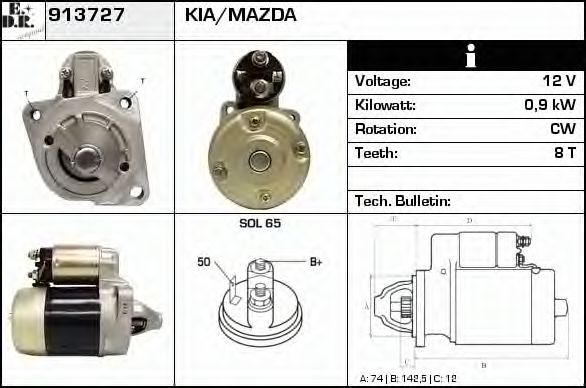 EDR 913727 Стартер для KIA MENTOR (Киа Мэнтор) EDR 913727 Стартер для KIA MENTOR (Киа Мэнтор)