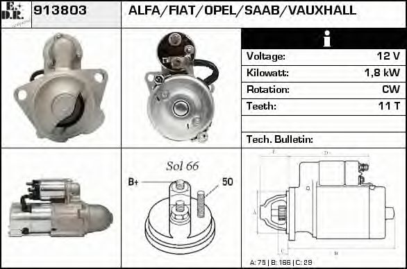 EDR 913803 Стартер для ALFA ROMEO 159 (Альфа ромео 159) EDR 913803 Стартер для ALFA ROMEO 159 (Альфа ромео 159)