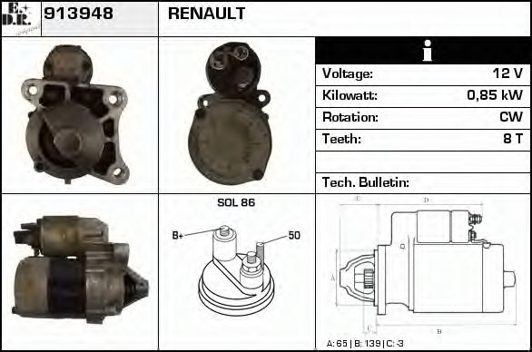 EDR 913948 Стартер для DACIA SANDERO (Дача Сандэро) EDR 913948 Стартер для DACIA SANDERO (Дача Сандэро)