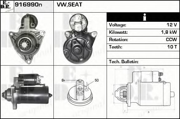 EDR 916990N Стартер для VOLKSWAGEN T4 MULTIVAN (Фольксваген Т4 мултиvан) EDR 916990N Стартер для VOLKSWAGEN T4 MULTIVAN (Фольксваген Т4 мултиvан)
