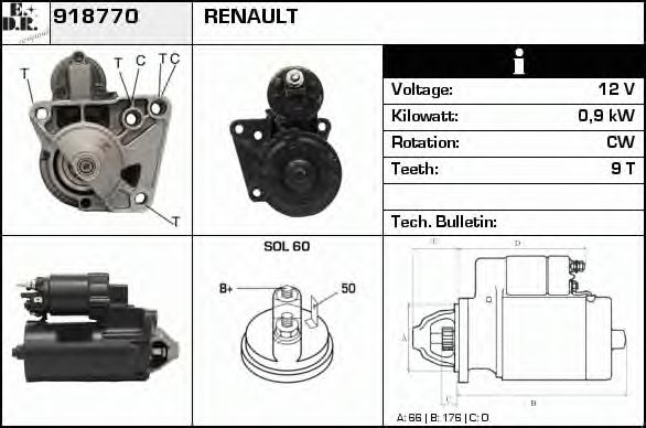 EDR 918770 Стартер для RENAULT LAGUNA II ER (Рено Лагуна 2 ер) EDR 918770 Стартер для RENAULT LAGUNA II ER (Рено Лагуна 2 ер)