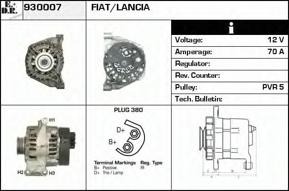 EDR 930007 Генератор для LANCIA MUSA (Лансиа/лянча Муса) EDR 930007 Генератор для LANCIA MUSA (Лансиа/лянча Муса)