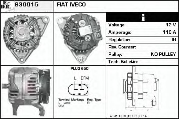 EDR 930015 Генератор для IVECO (Ивеко) EDR 930015 Генератор для IVECO (Ивеко)