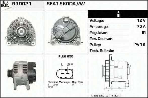 EDR 930021 Генератор для VOLKSWAGEN FOX (Фольксваген Фоx) EDR 930021 Генератор для VOLKSWAGEN FOX (Фольксваген Фоx)