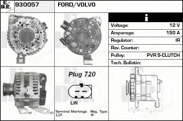 EDR 930057 Генератор для VOLVO C30 (Вольво C30) EDR 930057 Генератор для VOLVO C30 (Вольво C30)