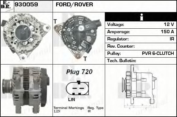 EDR 930059 Генератор для LAND ROVER FREELANDER 2 (Ленд ровер/лэнд ровер Фриландер 2) EDR 930059 Генератор для LAND ROVER FREELANDER 2 (Ленд ровер/лэнд ровер Фриландер 2)