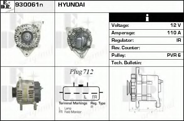 EDR 930061N Генератор для HYUNDAI SANTA FE I (Хендай Санта фэ1) EDR 930061N Генератор для HYUNDAI SANTA FE I (Хендай Санта фэ1)