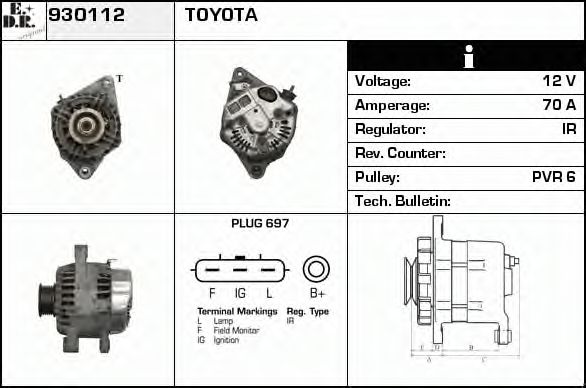 EDR 930112 Генератор для TOYOTA YARIS (Тойота/тоета Ярис) EDR 930112 Генератор для TOYOTA YARIS (Тойота/тоета Ярис)