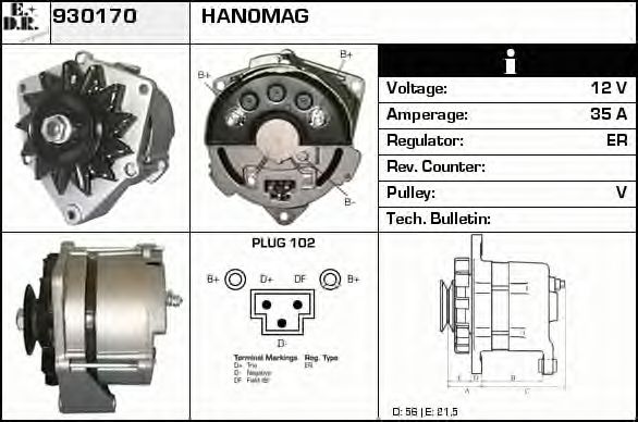 EDR 930170 Генератор для MERCEDES-BENZ T2/L (Мэрcэдэс-бэнз Т2/л) EDR 930170 Генератор для MERCEDES-BENZ T2/L (Мэрcэдэс-бэнз Т2/л)