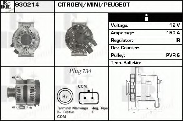 EDR 930214 Генератор для CITROËN C4 GRAND PICASSO I (CитроËн С4 гранд пикассо1) EDR 930214 Генератор для CITROËN C4 GRAND PICASSO I (CитроËн С4 гранд пикассо1)