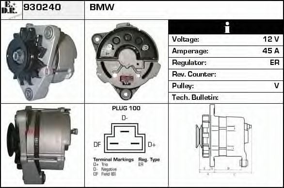 EDR 930240 Генератор для BMW 3 (Бмв 3) EDR 930240 Генератор для BMW 3 (Бмв 3)
