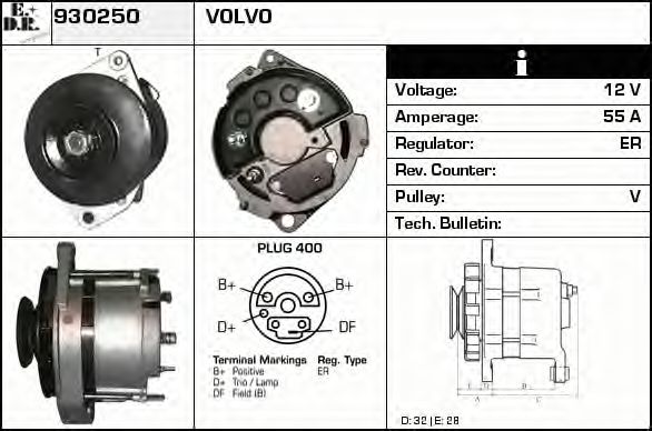 EDR 930250 Генератор для VOLVO (Вольво) EDR 930250 Генератор для VOLVO (Вольво)