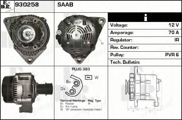 EDR 930258 Генератор для SAAB 900 II (Сааб 900 2) EDR 930258 Генератор для SAAB 900 II (Сааб 900 2)