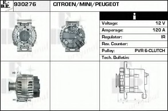 EDR 930276 Генератор для PEUGEOT 3008 (Пежо 3008) EDR 930276 Генератор для PEUGEOT 3008 (Пежо 3008)