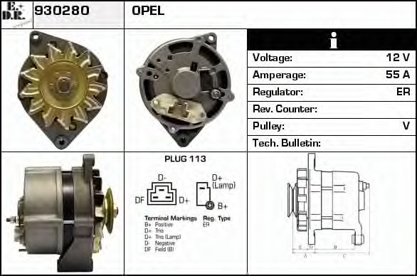 EDR 930280 Генератор для OPEL COMMODORE A (Опель Cоммодорэ а) EDR 930280 Генератор для OPEL COMMODORE A (Опель Cоммодорэ а)