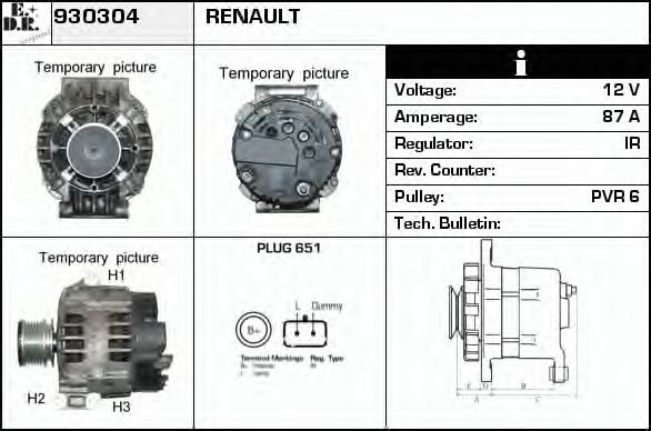 EDR 930304 Генератор для RENAULT SCNIC I (Рено Сценик и) EDR 930304 Генератор для RENAULT SCNIC I (Рено Сценик и)