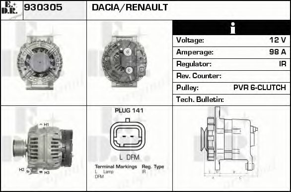 EDR 930305 Генератор для DACIA LOGAN (Дача Логан) EDR 930305 Генератор для DACIA LOGAN (Дача Логан)