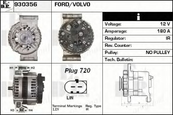 EDR 930356 Генератор для VOLVO XC90 I (Вольво Xc90 1) EDR 930356 Генератор для VOLVO XC90 I (Вольво Xc90 1)