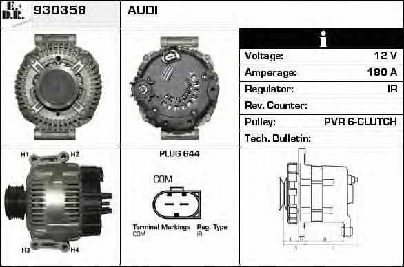 EDR 930358 Генератор для AUDI (Ауди) EDR 930358 Генератор для AUDI (Ауди)