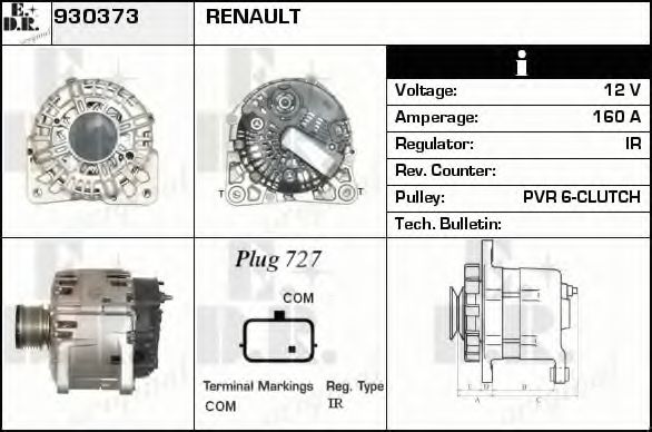 EDR 930373 Генератор для RENAULT GRAND SCNIC III (Рено Гранд сценик 3) EDR 930373 Генератор для RENAULT GRAND SCNIC III (Рено Гранд сценик 3)