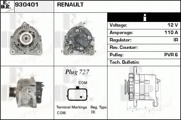 EDR 930401 Генератор для RENAULT GRAND SCNIC II (Рено Гранд сценик 2) EDR 930401 Генератор для RENAULT GRAND SCNIC II (Рено Гранд сценик 2)