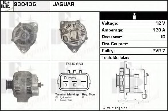 EDR 930436 Генератор для JAGUAR VANDEN PLAS (Ягуар Vандэн плас) EDR 930436 Генератор для JAGUAR VANDEN PLAS (Ягуар Vандэн плас)