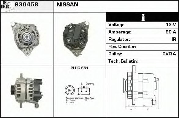 EDR 930458 Генератор для NISSAN MICRA CC (Ниссан Микра сс) EDR 930458 Генератор для NISSAN MICRA CC (Ниссан Микра сс)