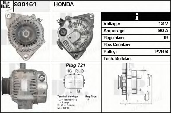EDR 930461 Генератор для HONDA SHUTTLE (Хонда Шуттлэ) EDR 930461 Генератор для HONDA SHUTTLE (Хонда Шуттлэ)