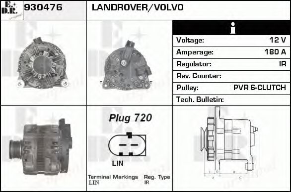 EDR 930476 Генератор для LAND ROVER FREELANDER 2 (Ленд ровер/лэнд ровер Фриландер 2) EDR 930476 Генератор для LAND ROVER FREELANDER 2 (Ленд ровер/лэнд ровер Фриландер 2)