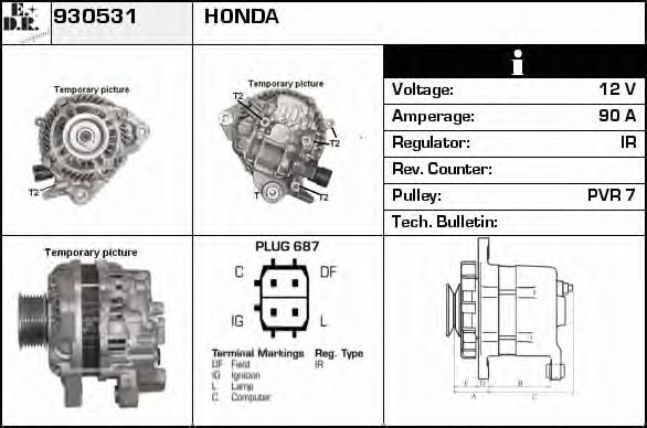 EDR 930531 Генератор для HONDA CIVIC VIII (Хонда Цивик 8) EDR 930531 Генератор для HONDA CIVIC VIII (Хонда Цивик 8)