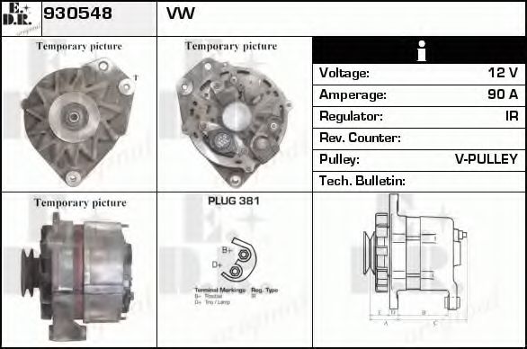 EDR 930548 Генератор для VOLKSWAGEN T4 MULTIVAN (Фольксваген Т4 мултиvан) EDR 930548 Генератор для VOLKSWAGEN T4 MULTIVAN (Фольксваген Т4 мултиvан)