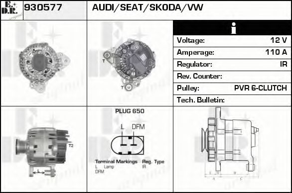 EDR 930577 Генератор для VOLKSWAGEN PASSAT (Фольксваген Пассат) EDR 930577 Генератор для VOLKSWAGEN PASSAT (Фольксваген Пассат)
