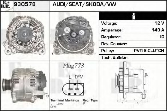 EDR 930578 Генератор для VOLKSWAGEN GOLF VI (Фольксваген Гольф 6) EDR 930578 Генератор для VOLKSWAGEN GOLF VI (Фольксваген Гольф 6)