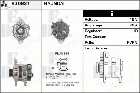 EDR 930631 Генератор для HYUNDAI I10 (Хендай И10) EDR 930631 Генератор для HYUNDAI I10 (Хендай И10)