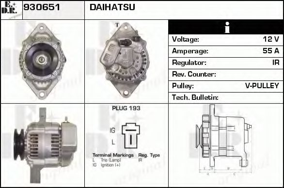 EDR 930651 Генератор для DAIHATSU CHARADE CENTRO IV (Дайхатсу Чарадэ cэнтро иv) EDR 930651 Генератор для DAIHATSU CHARADE CENTRO IV (Дайхатсу Чарадэ cэнтро иv)